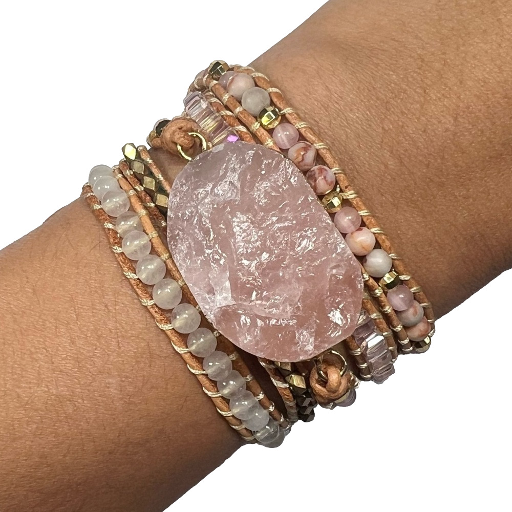 Rough Rose Quartz Long Gemstone Wrap Bracelet